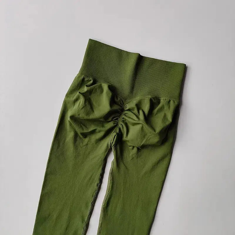 Legging yoga taille haute sans coutures, coloris vert olive