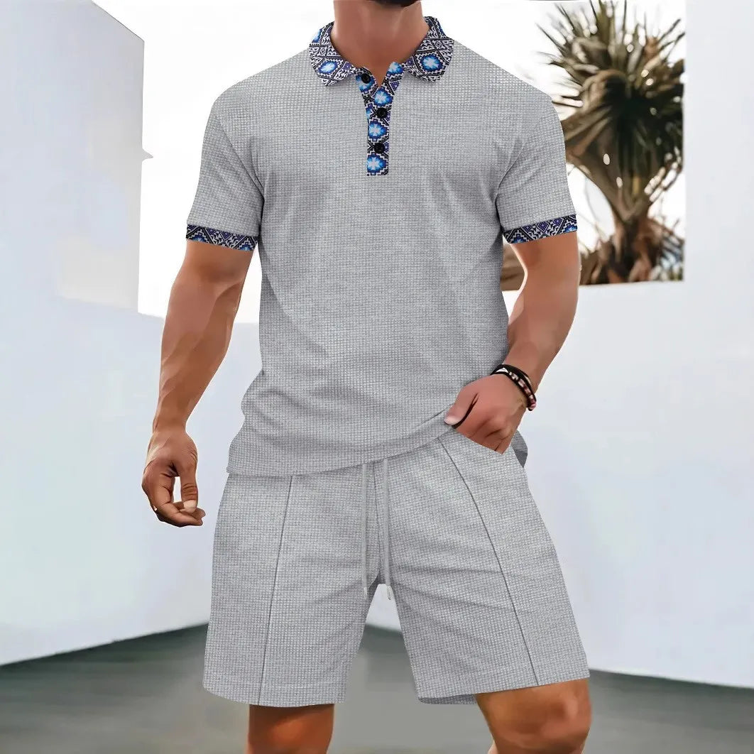 Ensemble Homme Polo Zippé & Short Gaufré — 15 Coloris, Casual & Sport d'Été