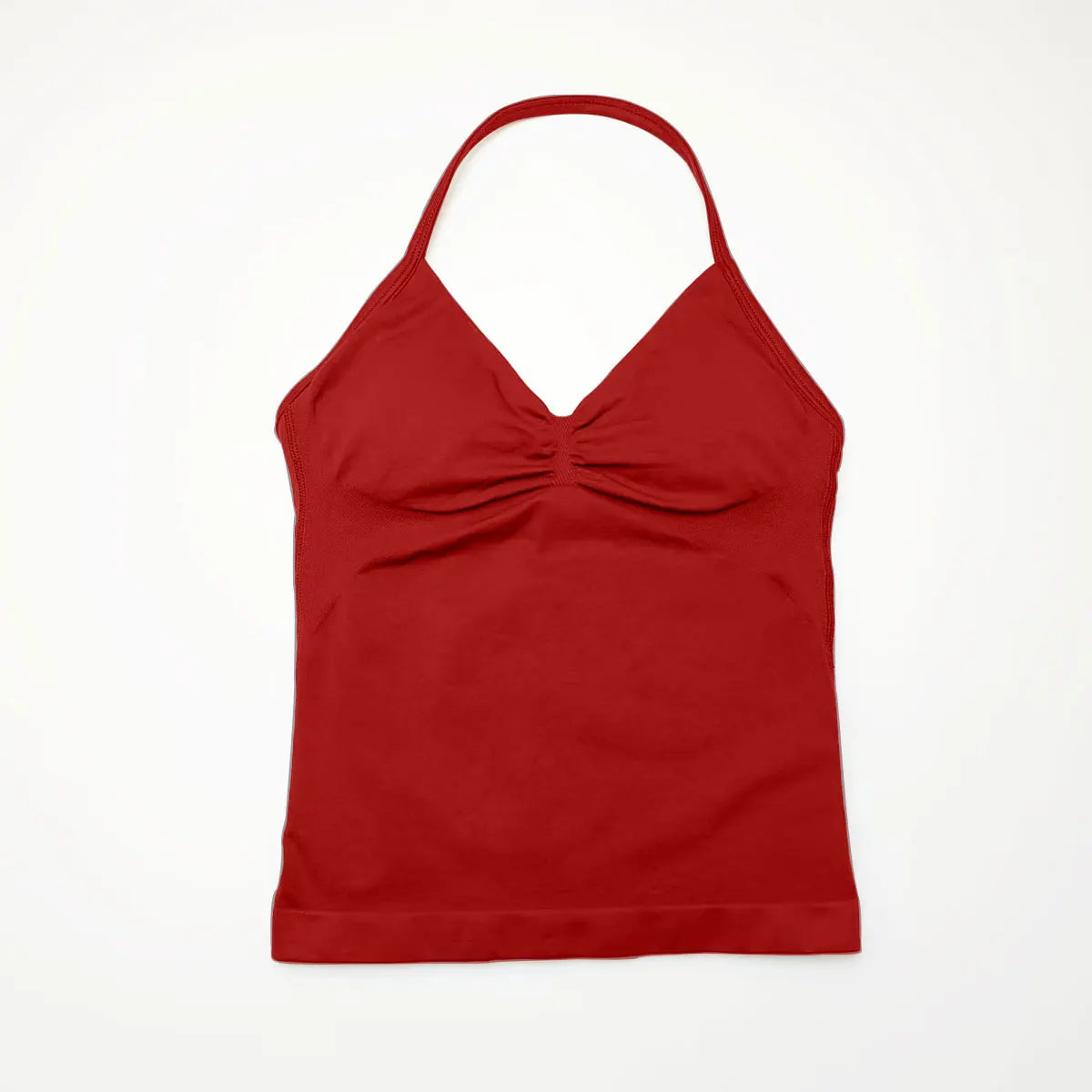 Top sport femme longline dos ouvert bretelles, coloris rouge de Noël