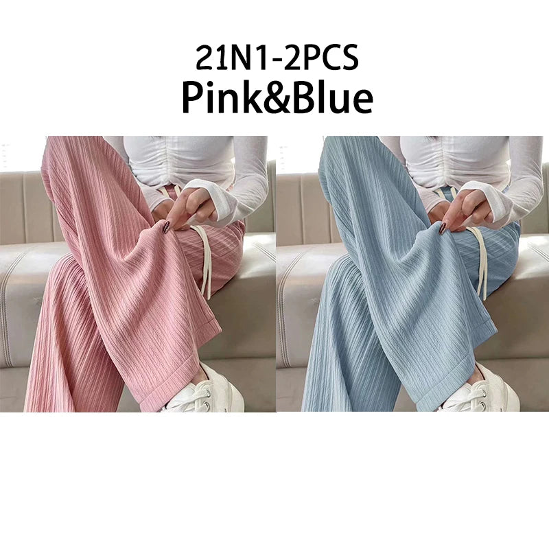 Pantalon large nuage femme, coloris bleu & rose