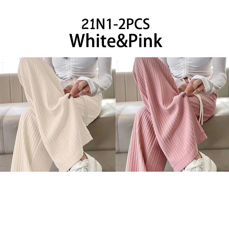 Pantalon large nuage femme, coloris rose & blanc