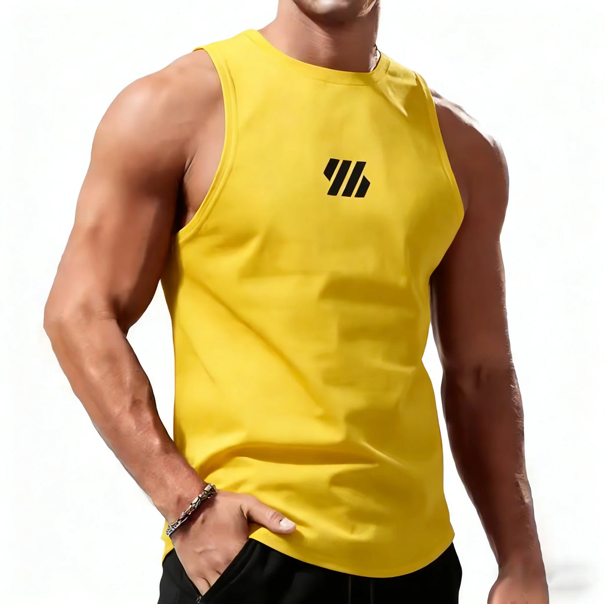 Débardeur sport homme – gym, running & fitness séchage rapide été, coloris jaune