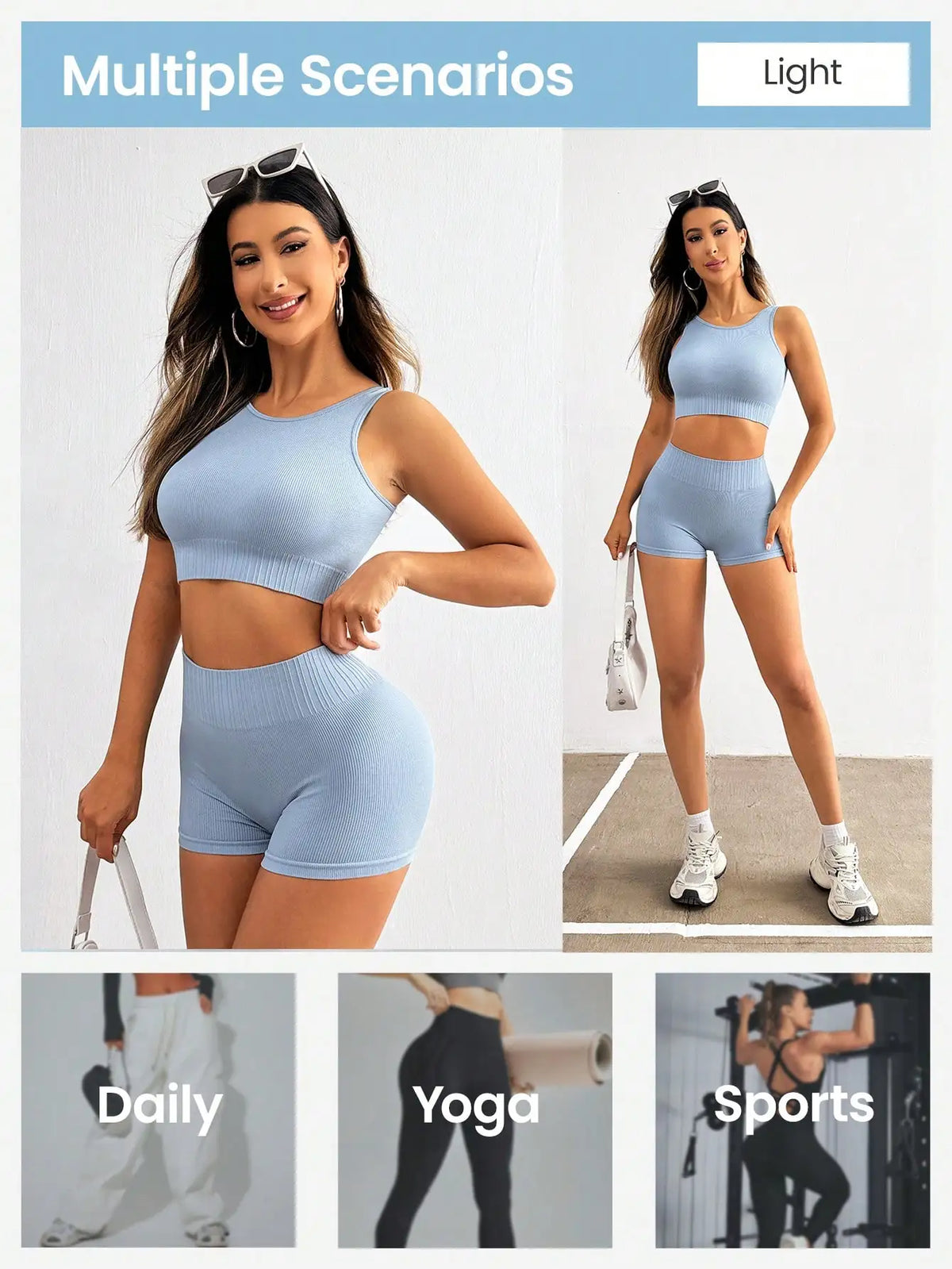 Ensemble Femme Sans Coutures Débardeur Court & Short Taille Haute — Yoga & Gym