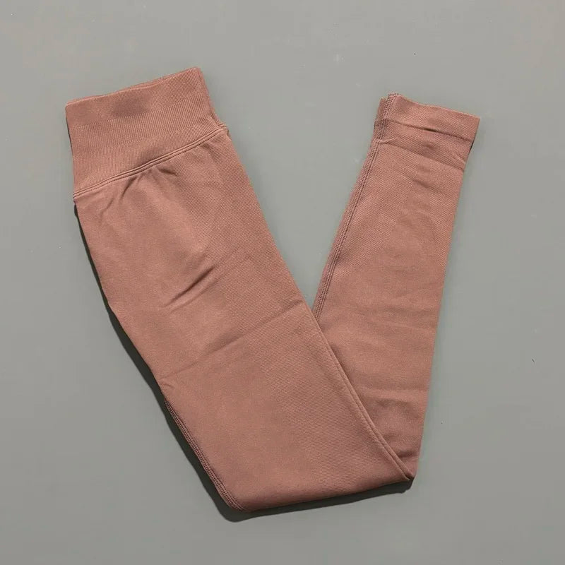 Legging sport femme sans coutures, coloris café