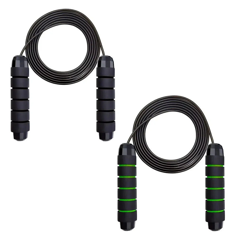 Corde à sauter réglable à roulements, coloris noir & vert