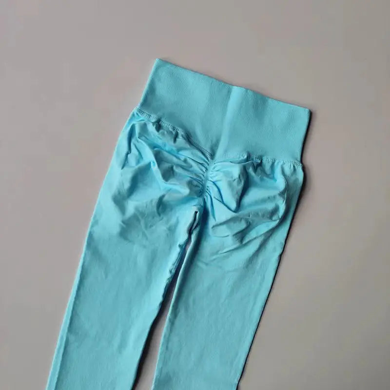 Legging yoga taille haute sans coutures, coloris bleu lac