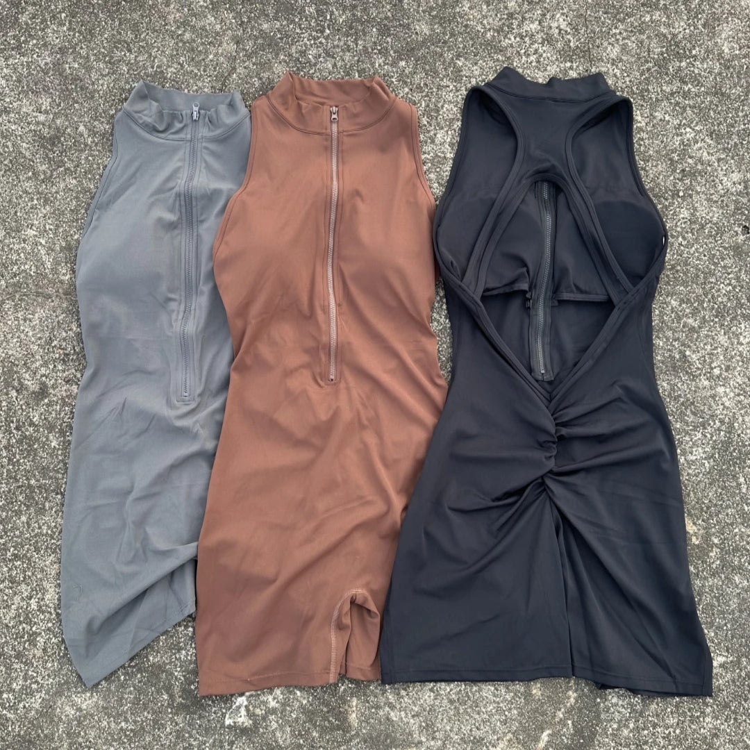 Ensemble Yoga Femme Top Zippé & Short Scrunch — 3 Coloris, Gym & Fitness