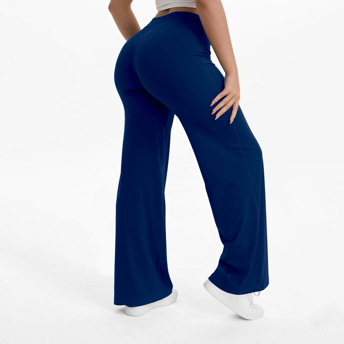 Pantalon yoga jambe droite femme, coloris bleu encre