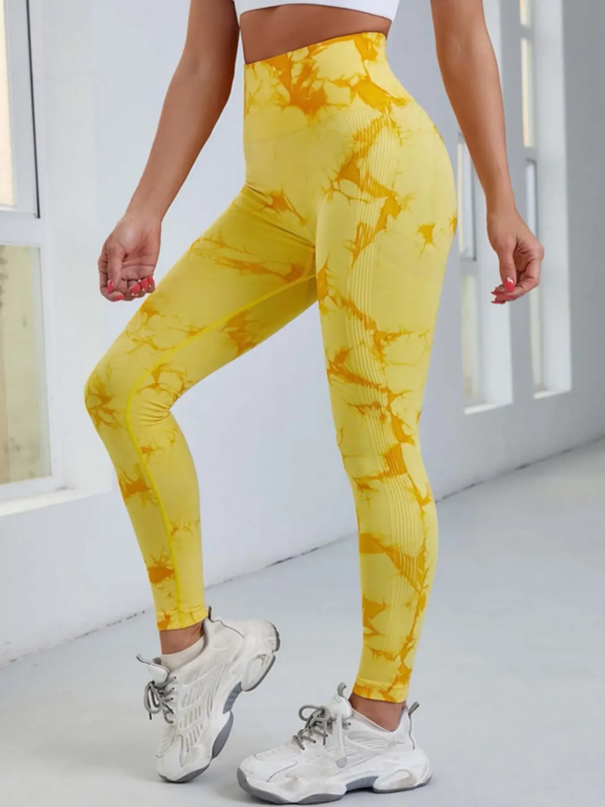 Legging tie-dye sans coutures femme, coloris jaune