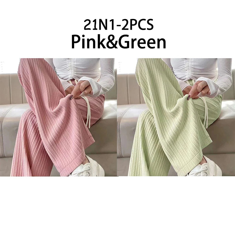 Pantalon large nuage femme, coloris vert & rose
