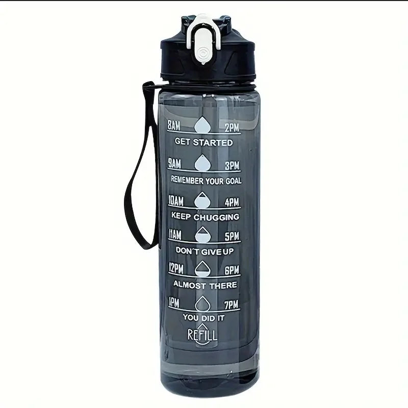 Gourde sport 800ml — grande capacité, marquage horaire & antifuite, coloris noir