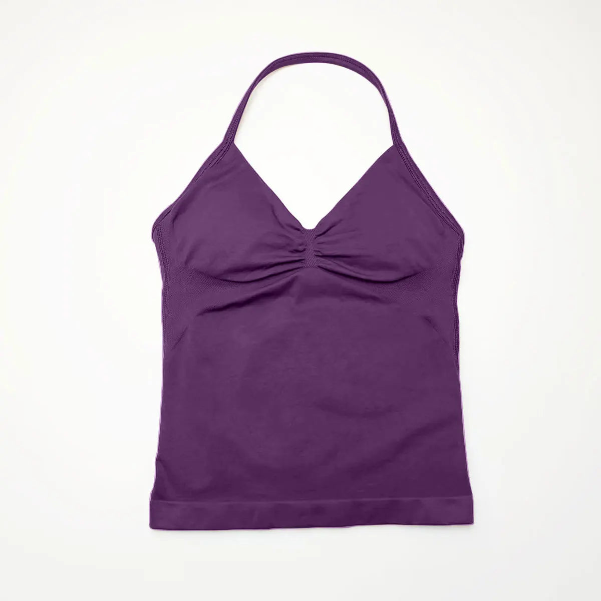 Top sport femme longline dos ouvert bretelles, coloris violet raisin