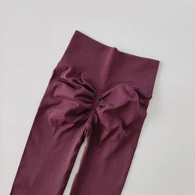 Legging yoga taille haute sans coutures, coloris violet raisin