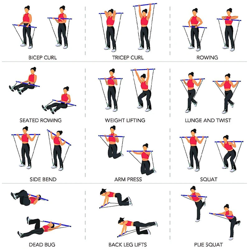 Barre de Pilates Multifonction — Bandes Élastiques, Gainage, Dos & Épaules