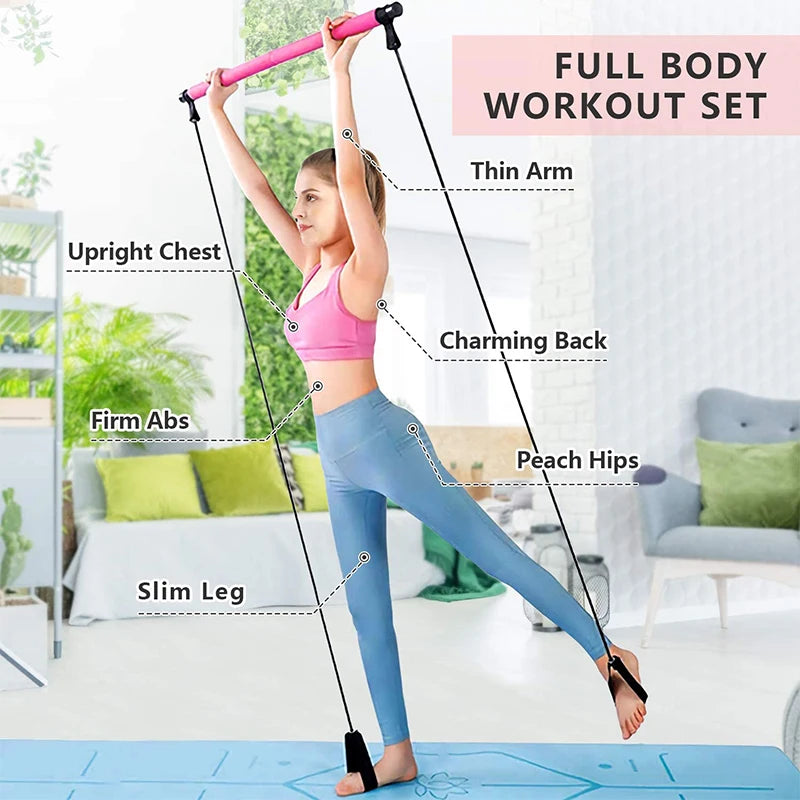 Barre de Pilates Multifonction — Bandes Élastiques, Gainage, Dos & Épaules