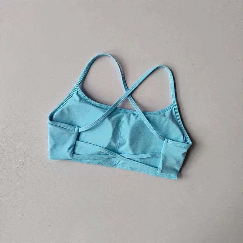 Brassière sport dos croisé anti-choc, coloris bleu