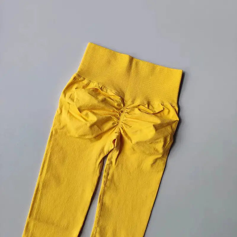 Legging yoga taille haute sans coutures, coloris jaune poussin