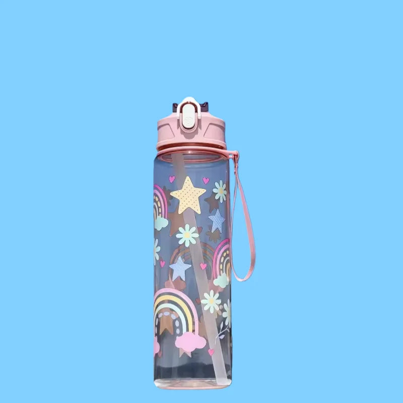 Gourde sport 800ml — grande capacité, marquage horaire & antifuite, coloris rose B