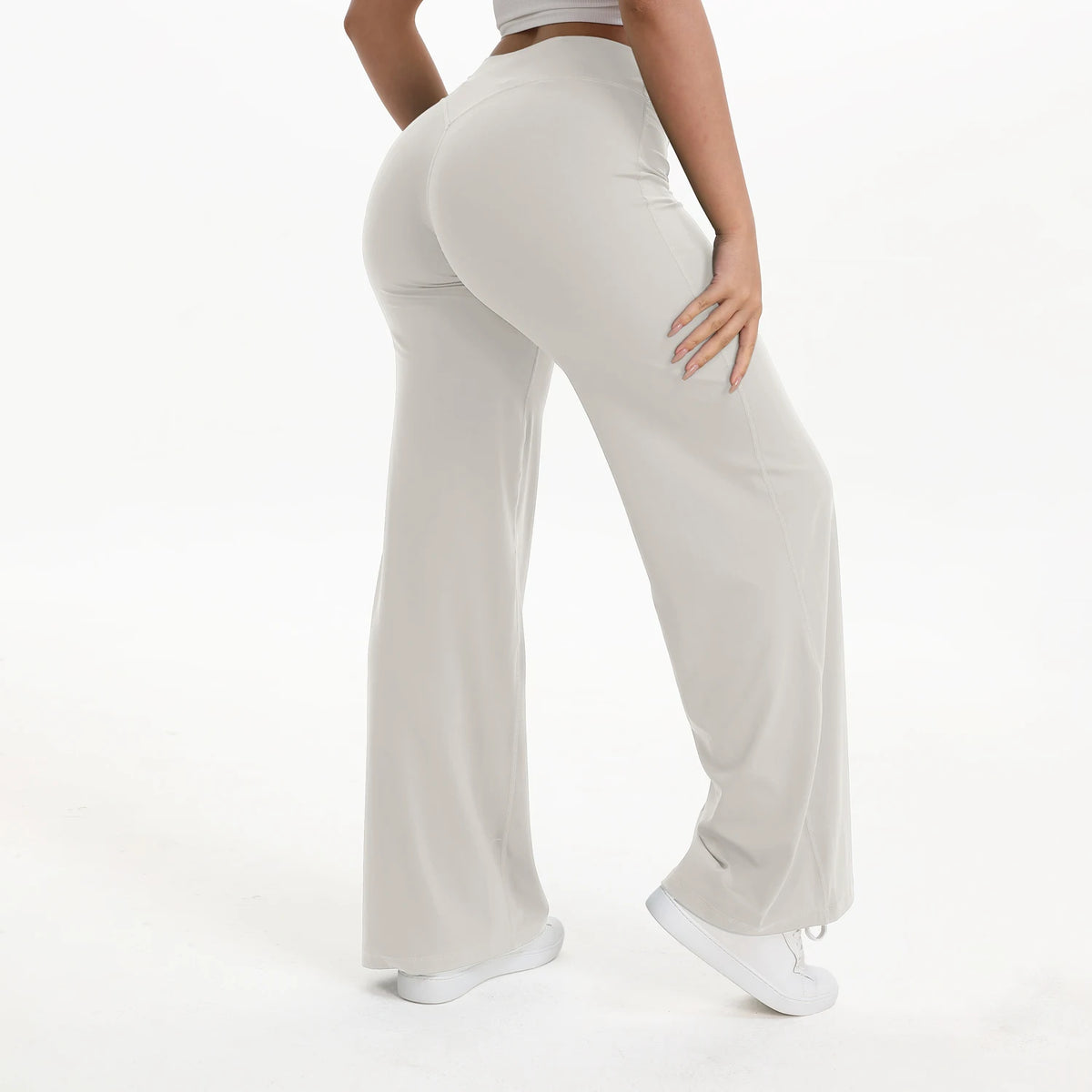 Pantalon yoga jambe droite femme, coloris gris clair