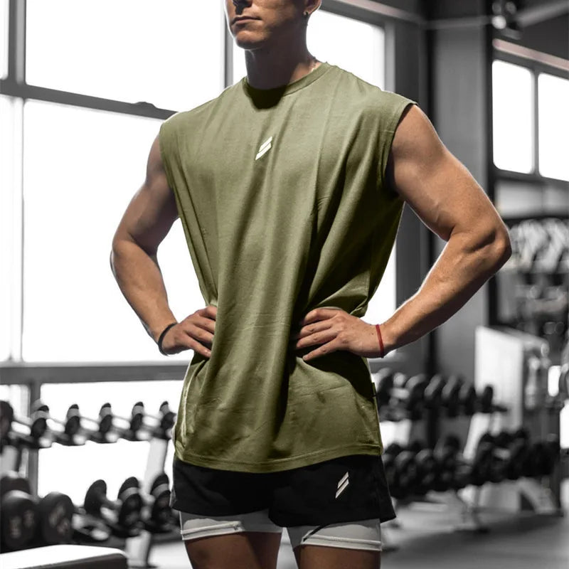 Débardeur sport homme sans manches, coloris vert armée