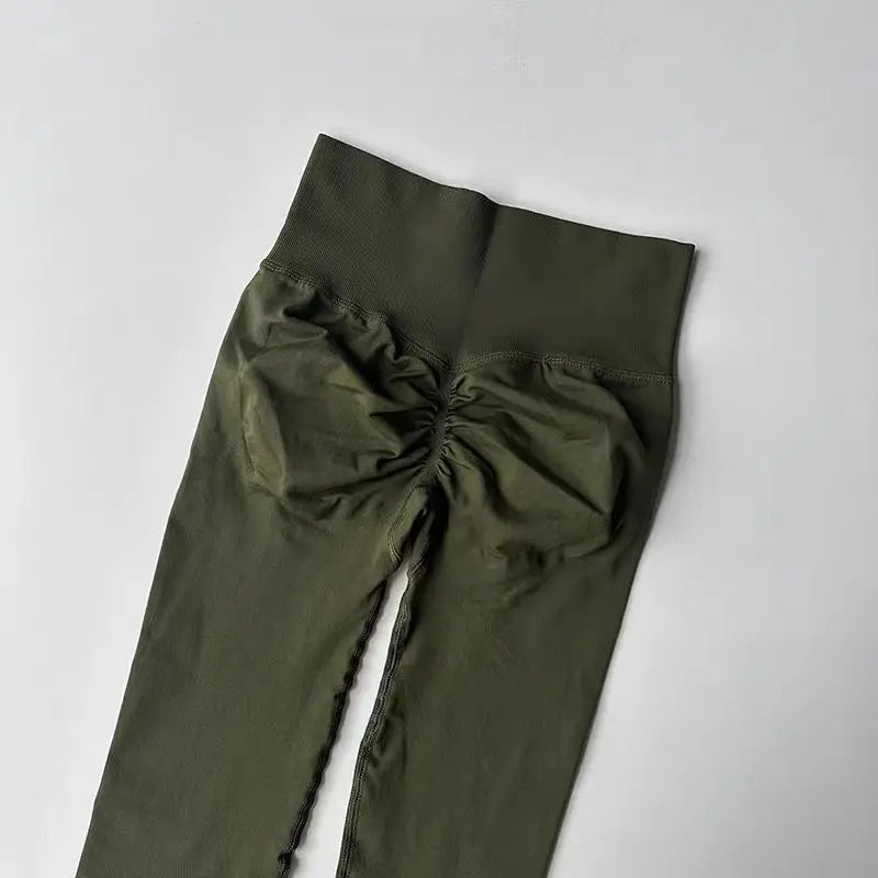 Legging yoga taille haute sans coutures, coloris vert armée