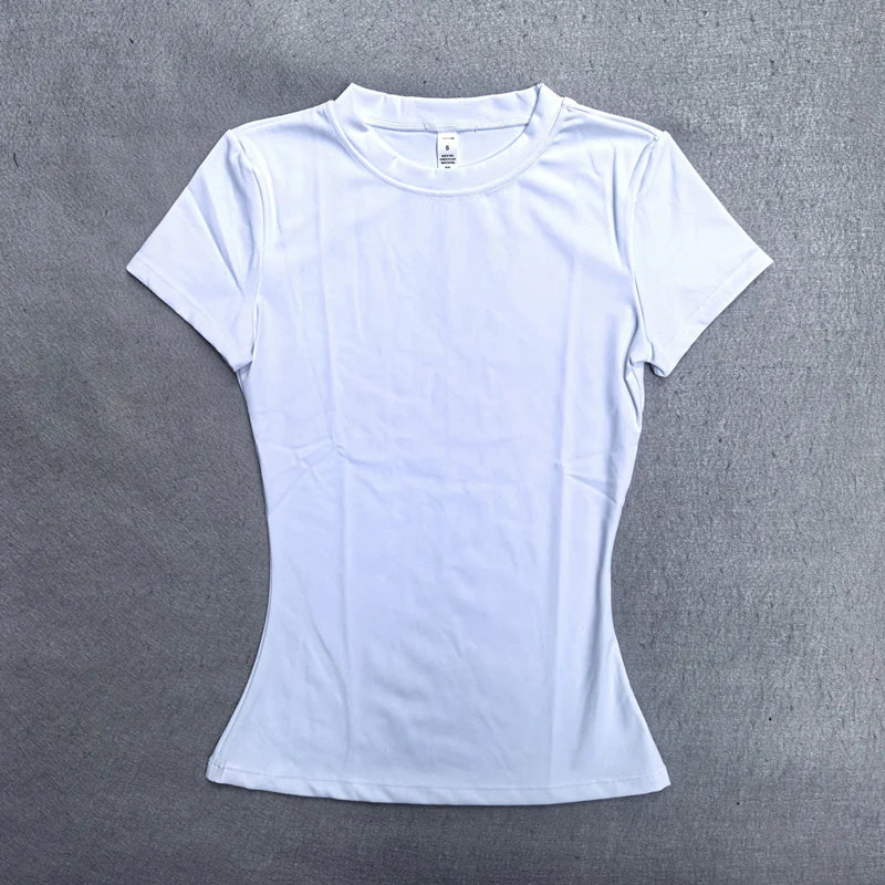 Top yoga femme sans coutures manches courtes, coloris blanc