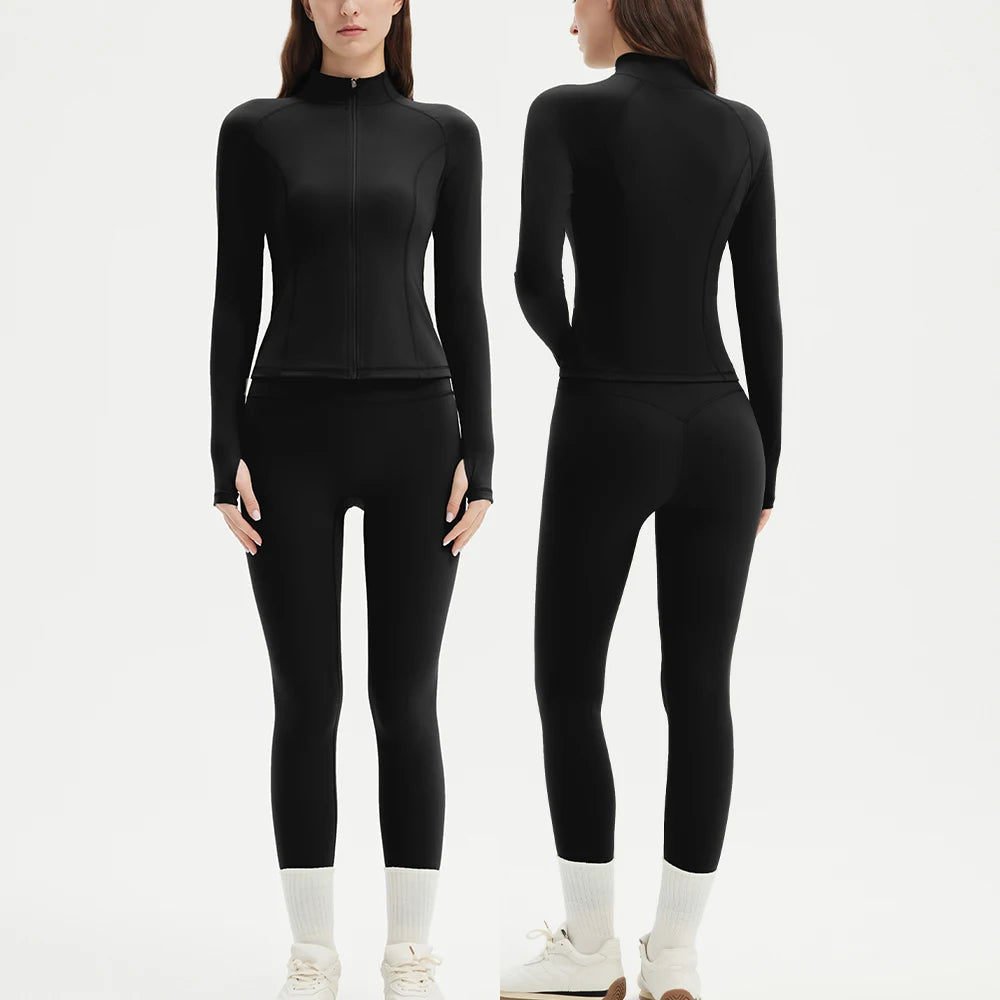 Ensemble Sport Femme Veste Zippée Manches Longues & Legging Taille Haute — Yoga & Running