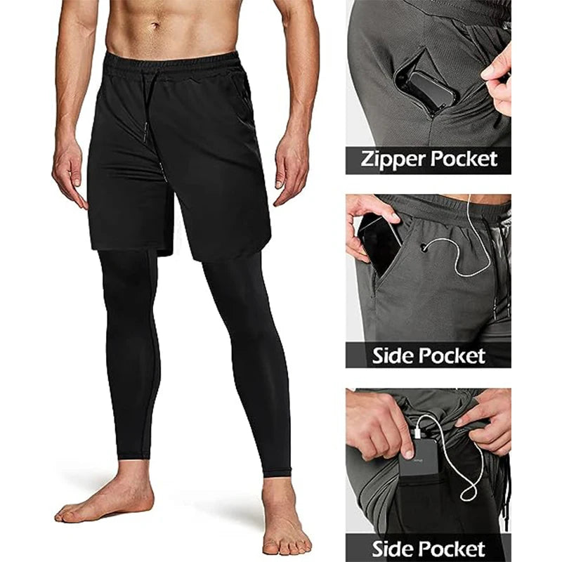 Pantalon de Sport Homme 2-en-1 Legging Intégré — 7 Coloris, Running & Fitness
