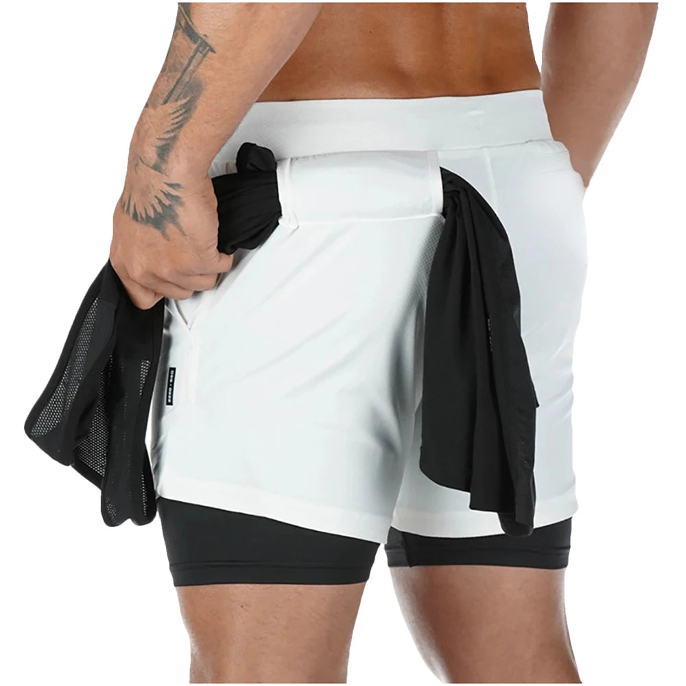 Short running 2-en-1 homme, coloris blanc