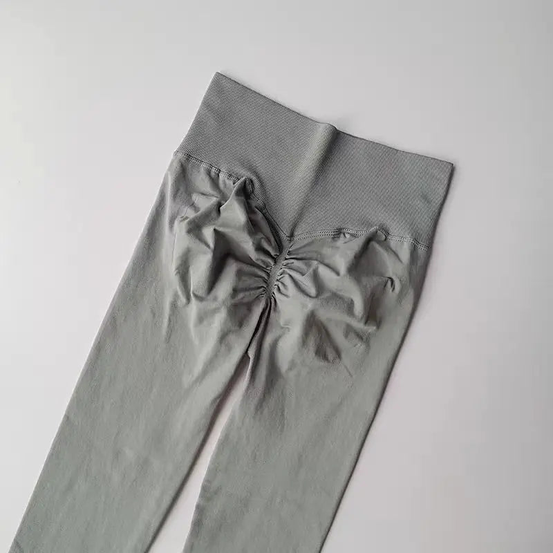 Legging yoga taille haute sans coutures, coloris gris clair