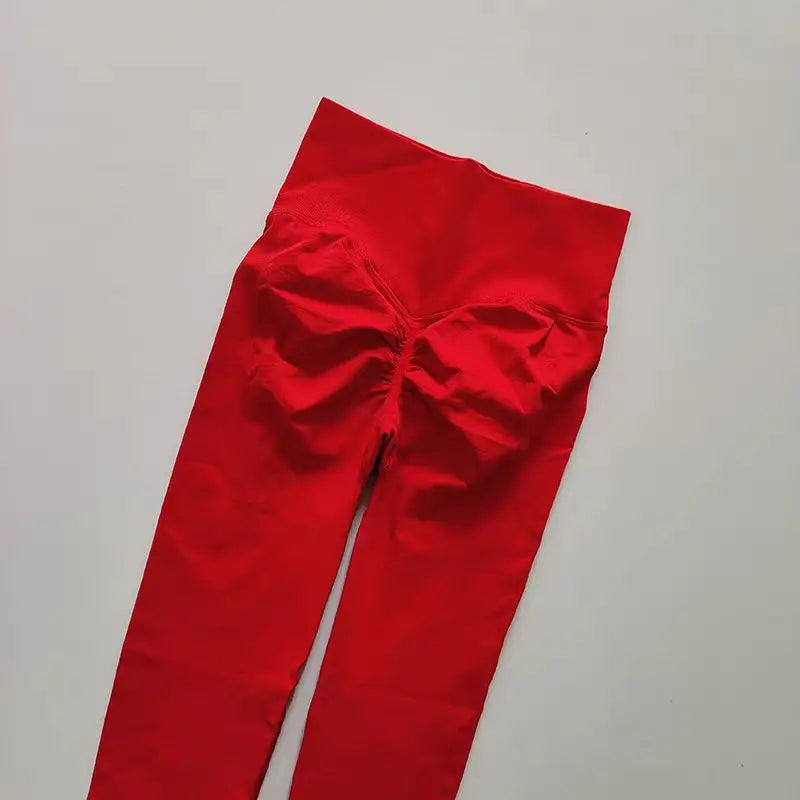 Legging yoga taille haute sans coutures, coloris rouge