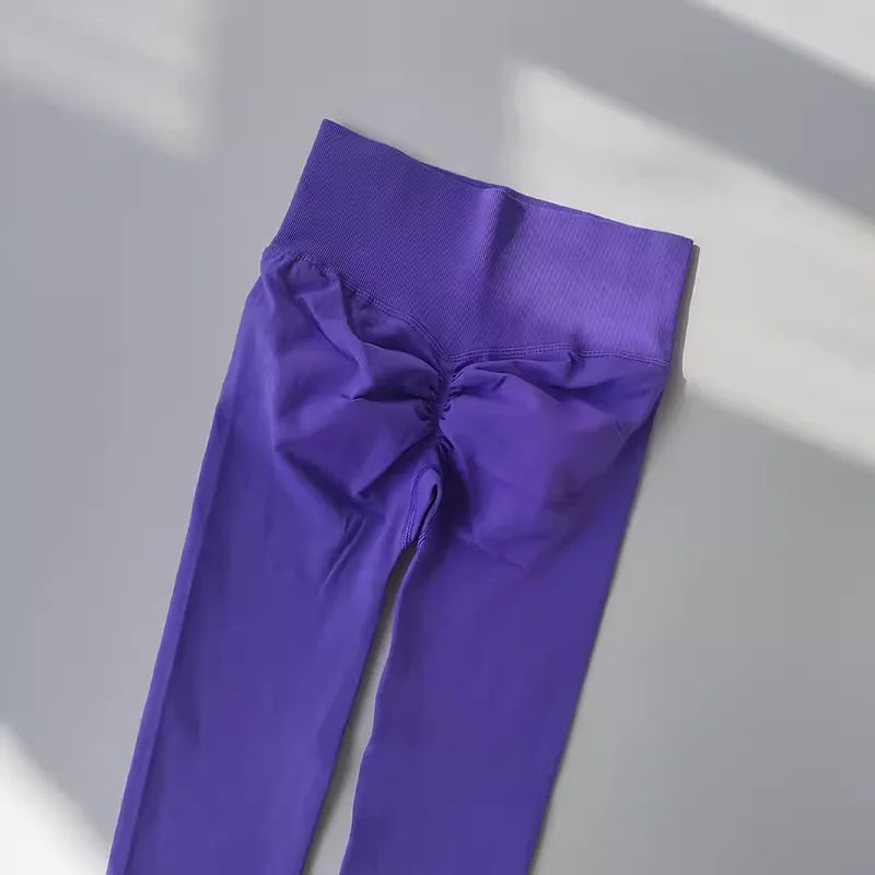 Legging yoga taille haute sans coutures, coloris violet & bleu