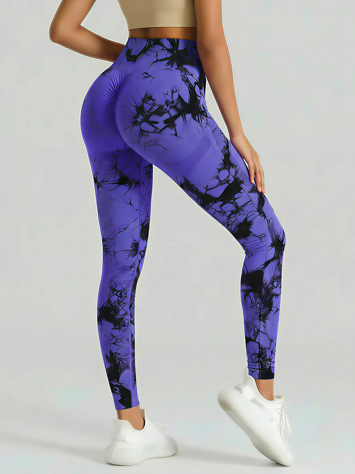 Legging yoga tie-dye taille haute, coloris violet iris