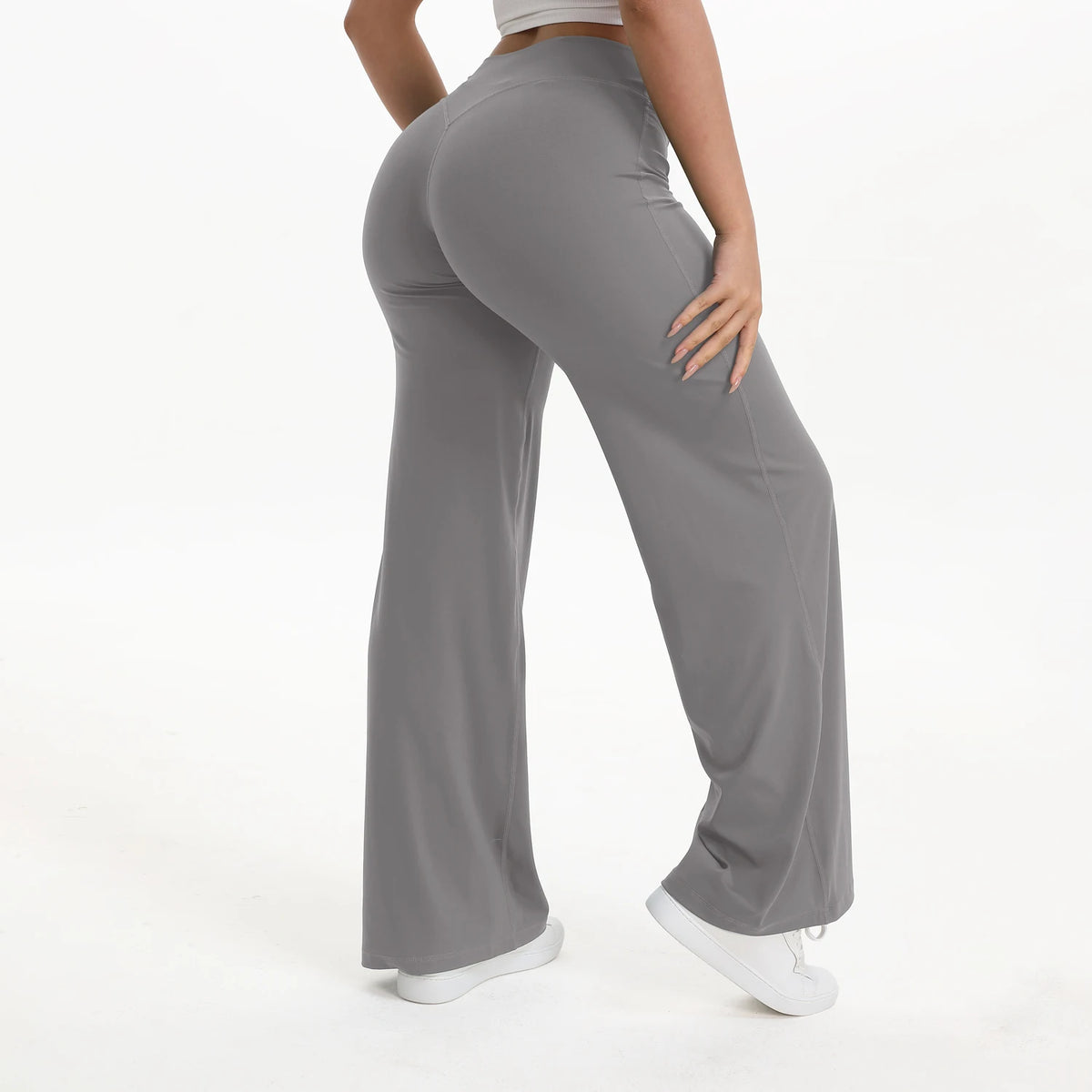 Pantalon yoga jambe droite femme, coloris gris intense